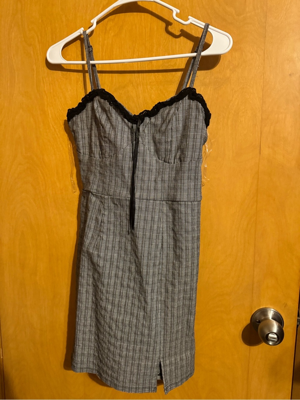 Altar'd State Black-Trim Gray Plaid Slip Dress